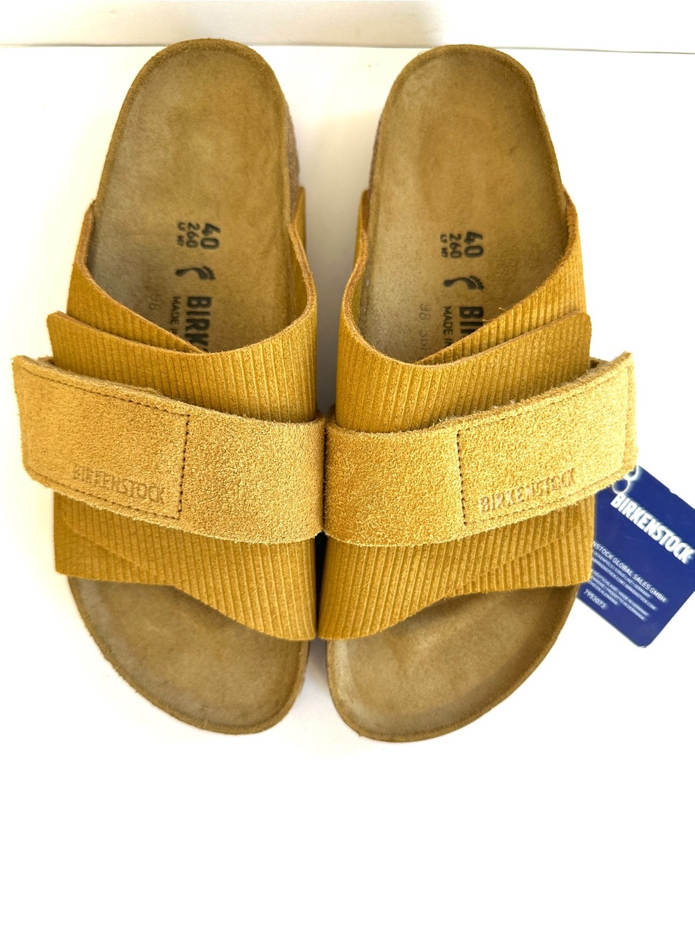 BIRKENSTOCK KYOTO SUEDE LEATHER EMBOSSED CORDUROY BROWN SLIDE SANDAL EU40/W9-9.5 - Picture 6 of 15